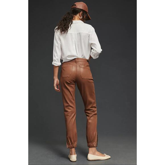 NWT Paige Cognac Mid-Rise Coated Jogger Jeans - 27 waist - Picture 2 of 6